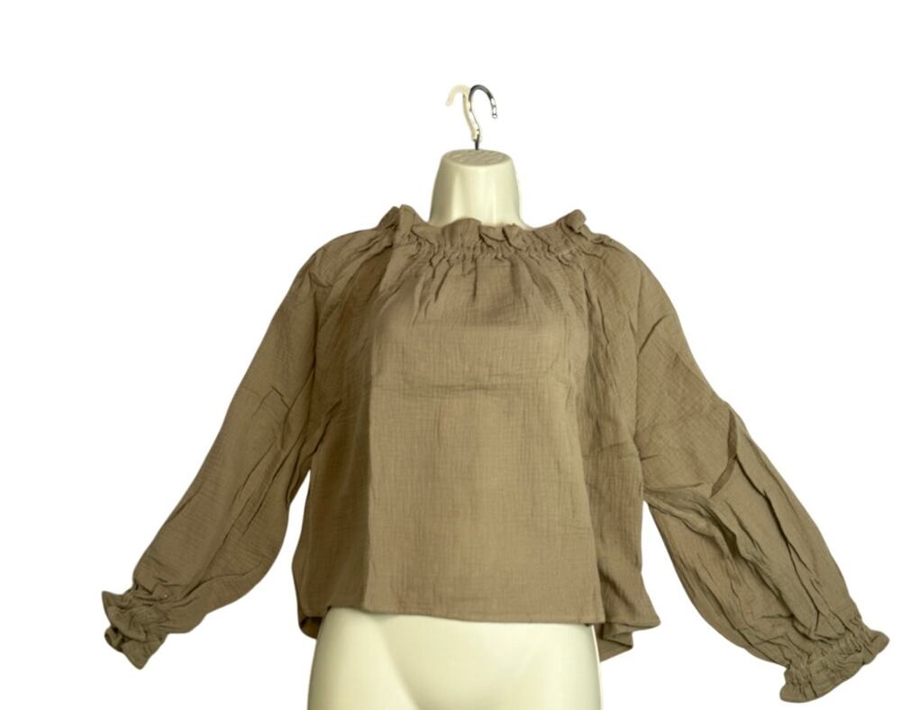 NWT Womens Newbury Kustom Taupe Size Small Boutique Top Blouse Casual Shirt